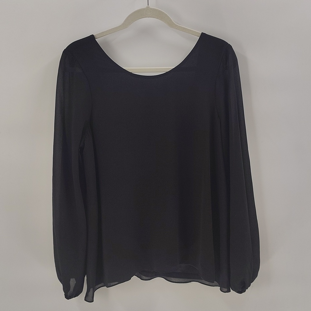Show Me Your Mumu Black Jade Chiffon Blouse Size Medium Long Sleeve Semi Sheer